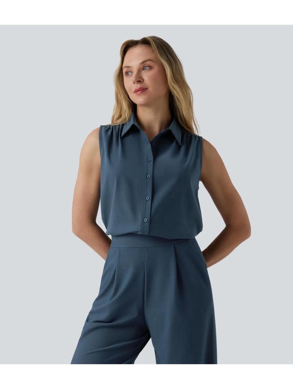 Halara Sleeveless Work Shirt Blue Fusion Size XS